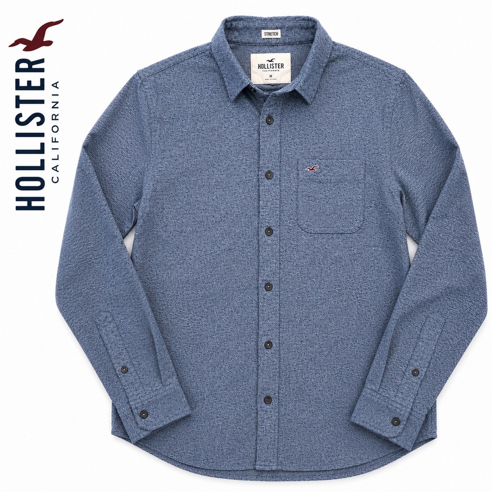 Hollister Long Sleeve Button Down Shirt Heather Blue Stretch Mens Medium Preppy
